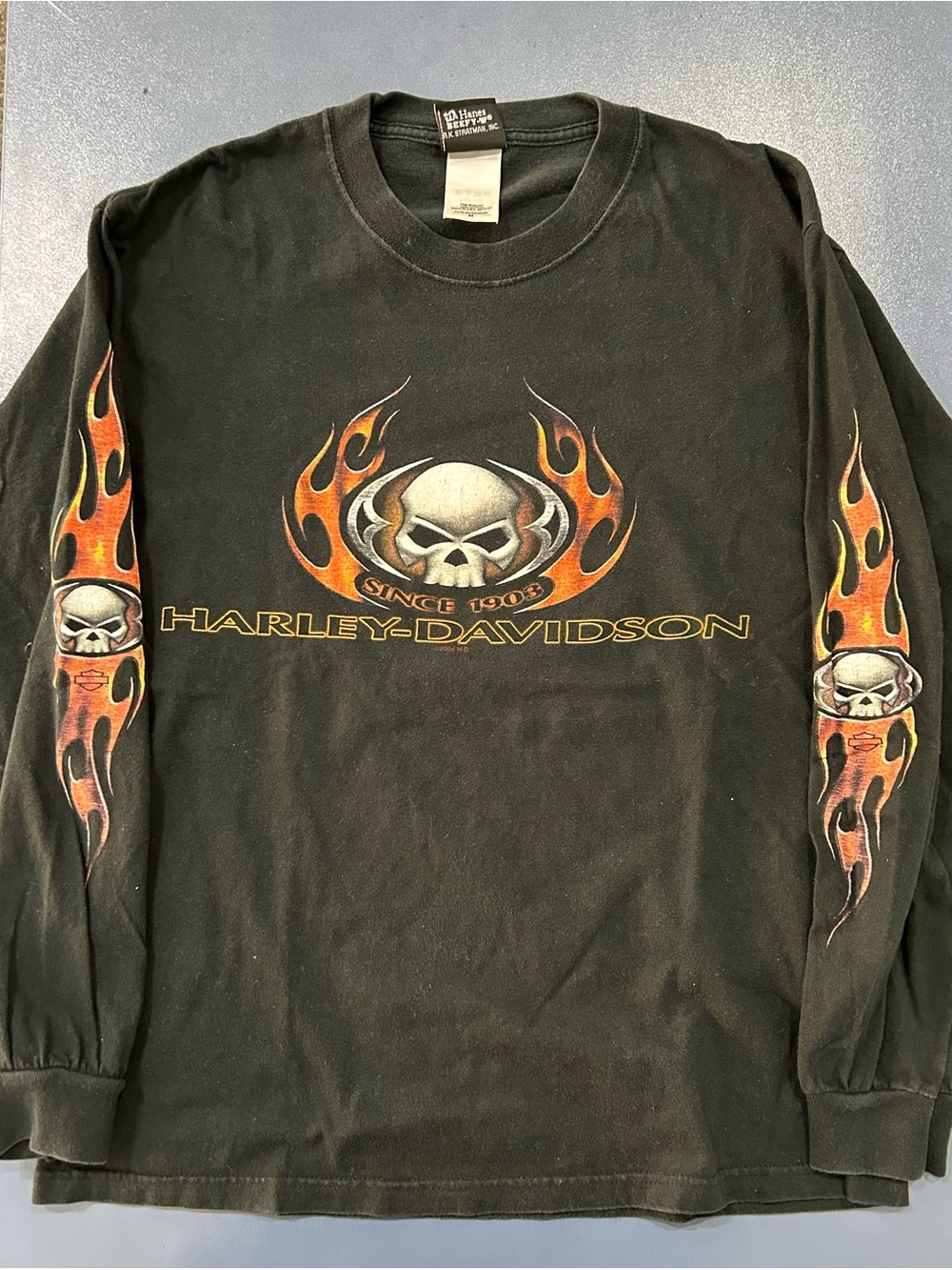 Harley-Davidson Black Tee with Orange and White Ramsay's Map Graphic